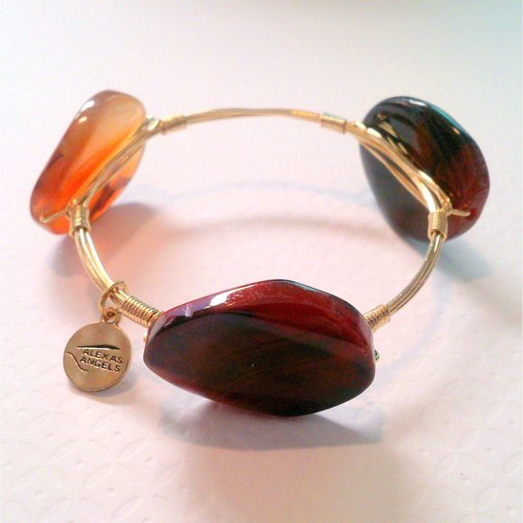 Alexa's Angels Gold Tone Wire Wrap Agate Bangle Bracelet - Picture 2 of 3